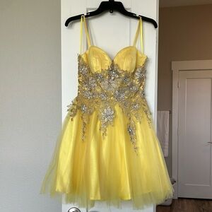 Yellow Dress with Silver Floral Embellishments